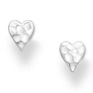 Sterling Silver Hammered Heart Stud Earrings